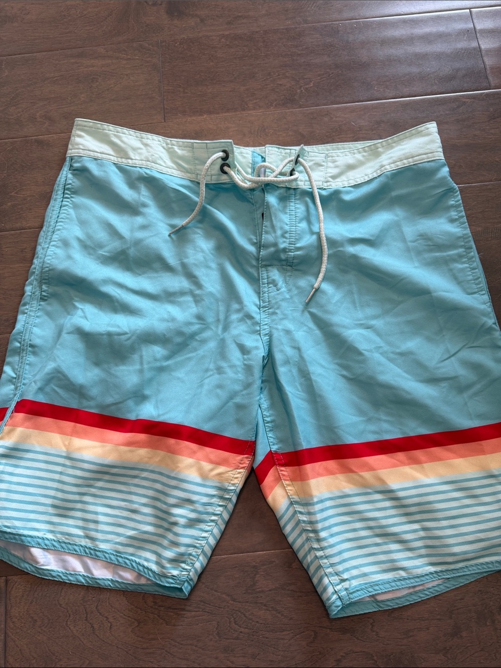 Men's Aqua Striped Swim Trunks - Unbranded